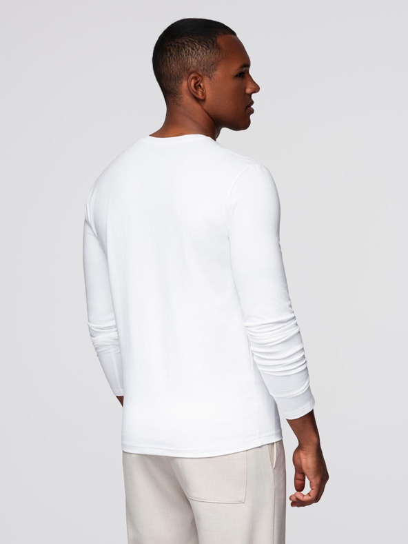 Ombre Clothing Férfi SLIM FIT hosszú ujjú V-nyakú póló elasztánnal és nyomtatással fehér Ombre Ruházat