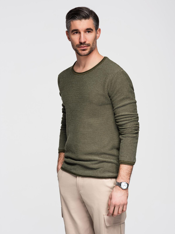 Ombre Clothing Férfi kötött RELAXED FIT pulóver mintával zöld Ombre ruházat