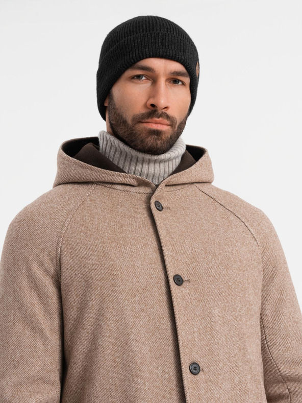 Ombre Clothing Férfi melange hosszú kabát kapucnival Ombre ruházat