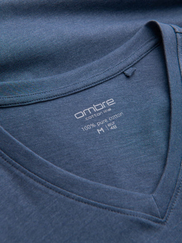 Ombre Clothing Férfi klasszikus pamut V-nyakú BASIC póló - kék V18 OM-TSBS-0145 Ombre ruházat