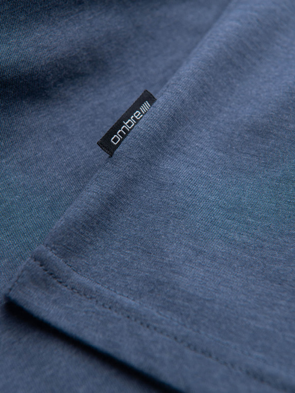 Ombre Clothing Férfi klasszikus pamut V-nyakú BASIC póló - kék V18 OM-TSBS-0145 Ombre ruházat