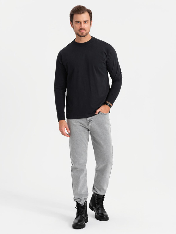 Ombre Clothing Férfi pamut LOOSE FIT hosszú ujjú, kerek nyakú póló - fekete V1 OM-LSBC-0129 Ombre Clothing