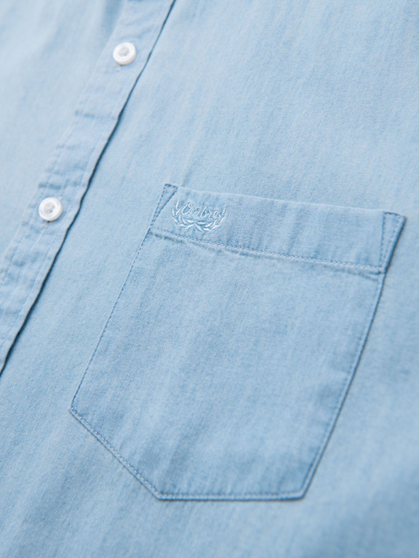 Ombre Clothing Férfi hímzett farmer ing zsebbel - világoskék Ombre Ruházat