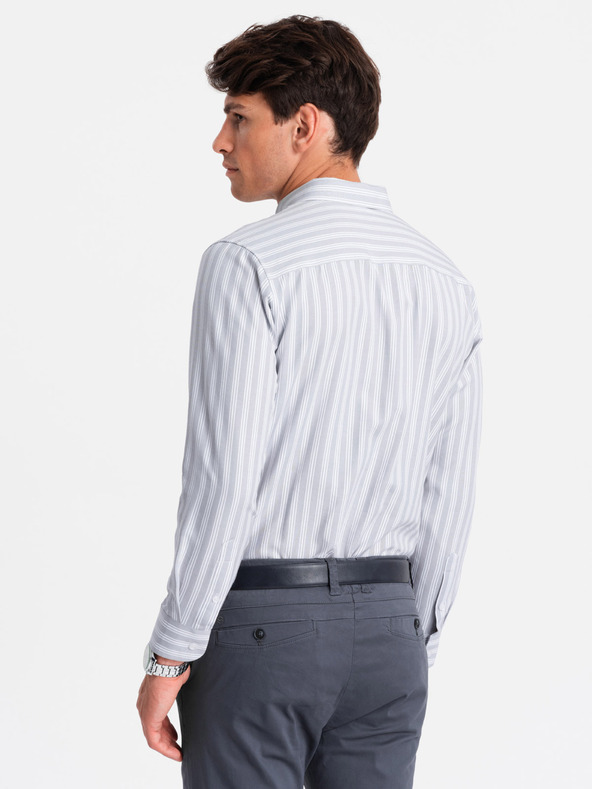 Ombre Clothing Férfi fehér csíkos REGULAR FIT ing zsebes Ombre ruházattal