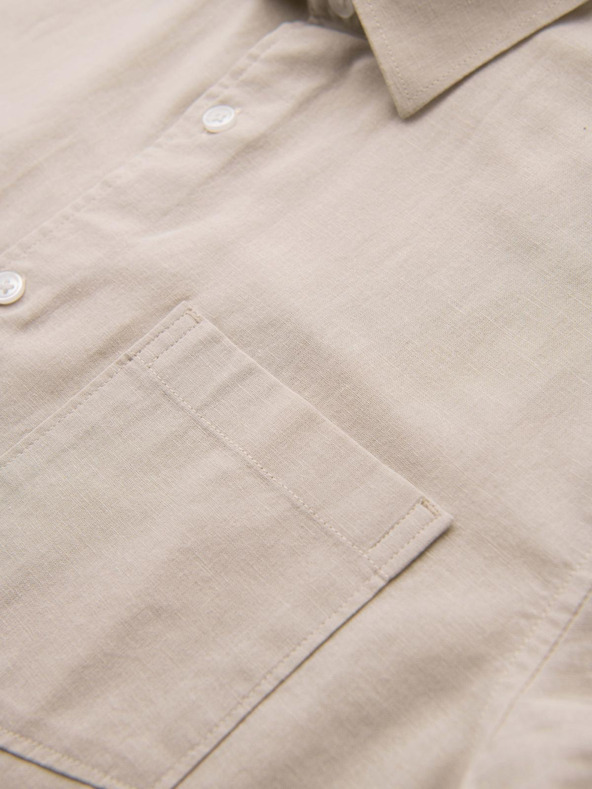 Ombre Clothing Férfi rövid ujjú ing kubai gallérral bézs Ombre Ruházat