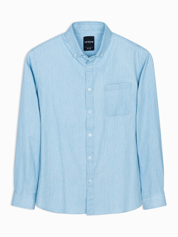 Ombre Clothing Férfi mintás finom farmer ing zsebbel - világoskék Ombre Clothing