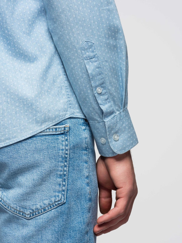 Ombre Clothing Férfi mintás finom farmer ing zsebbel - világoskék Ombre Clothing