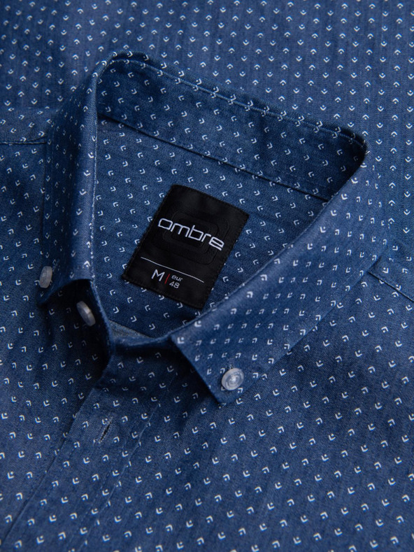 Ombre Clothing Férfi mintás finom farmer ing zsebbel - kék Ombre Clothing Ombre Clothing