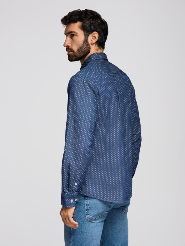 Ombre Clothing Férfi mintás finom farmer ing zsebbel - kék Ombre Clothing Ombre Clothing