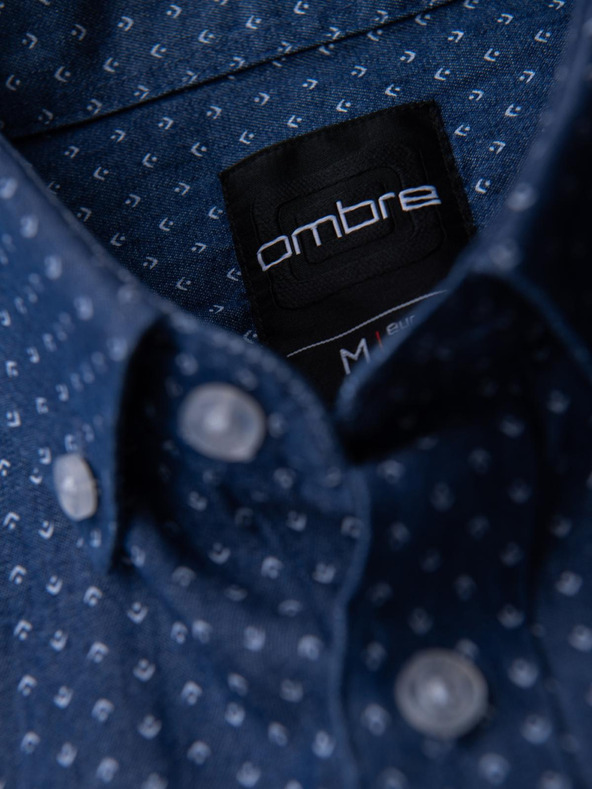 Ombre Clothing Férfi mintás finom farmer ing zsebbel - kék Ombre Clothing Ombre Clothing