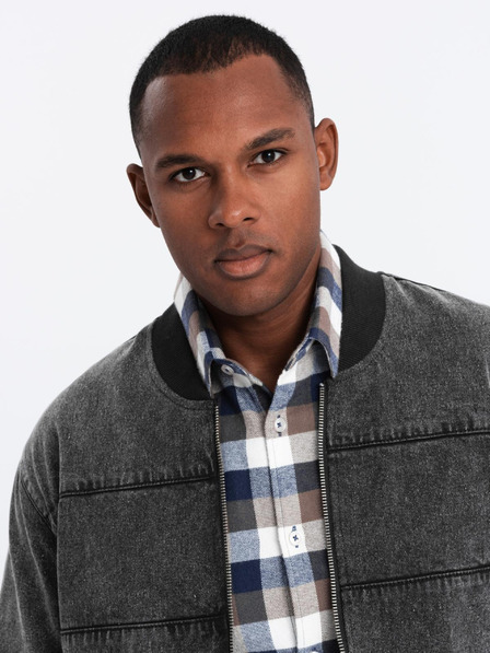 Ombre Clothing Férfi denim bomberdzseki kőmosás hatású - fekete V2 OM-JADJ-0163 Ombre Clothing