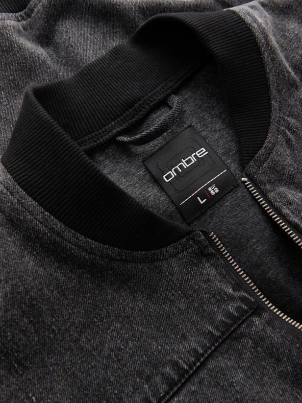 Ombre Clothing Férfi denim bomberdzseki kőmosás hatású - fekete V2 OM-JADJ-0163 Ombre Clothing