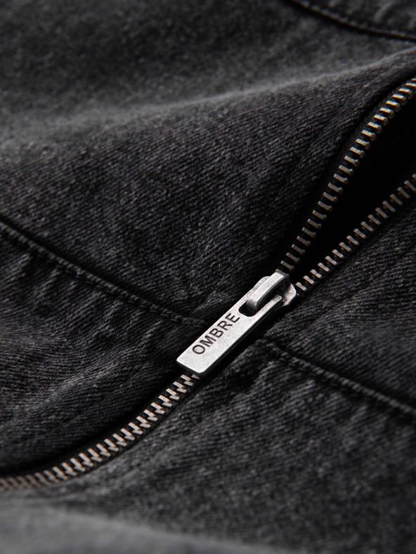 Ombre Clothing Férfi denim bomberdzseki kőmosás hatású - fekete V2 OM-JADJ-0163 Ombre Clothing