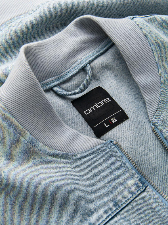 Ombre Clothing Férfi denim bomberdzseki kőmosás hatású - világoskék V3 OM-JADJ-0163 Ombre Ruházat