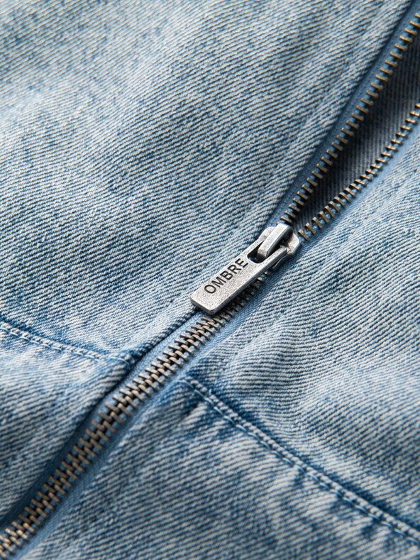 Ombre Clothing Férfi denim bomberdzseki kőmosás hatású - világoskék V3 OM-JADJ-0163 Ombre Ruházat