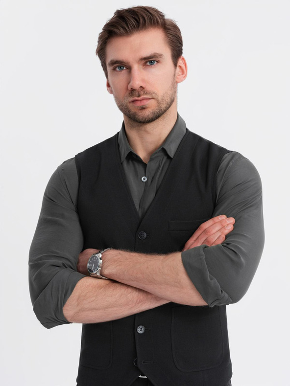 Ombre Clothing Férfi strukturált mellény zsebekkel méretre szabva Ombre Clothing