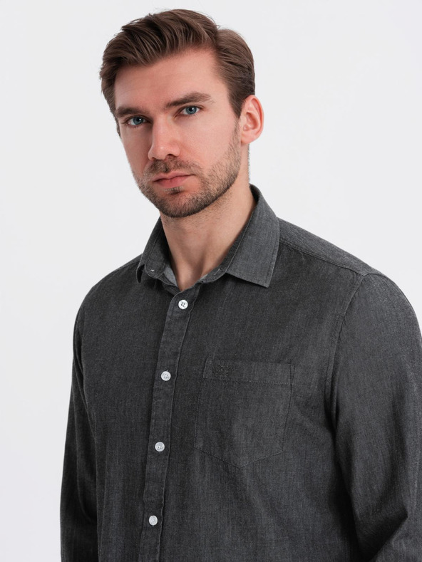 Ombre Clothing Férfi farmer ing hímzett zsebbel Ombre Clothing