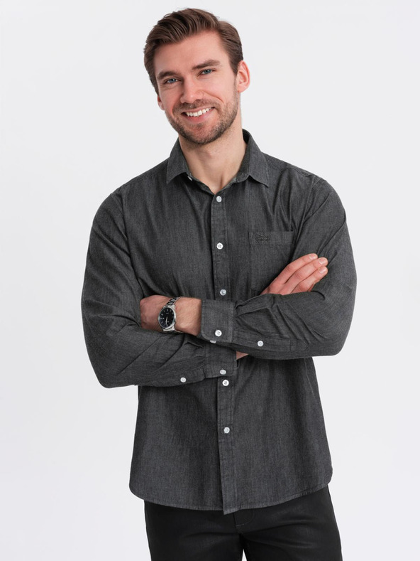 Ombre Clothing Férfi farmer ing hímzett zsebbel Ombre Clothing