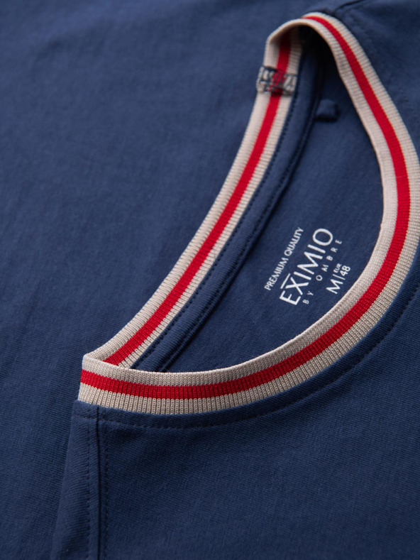 Ombre Clothing Ombre Clothing férfi hosszú ujjú pamut póló csíkos U-nyakkal és hímzéssel