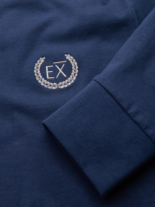 Ombre Clothing Ombre Clothing férfi hosszú ujjú pamut póló csíkos U-nyakkal és hímzéssel