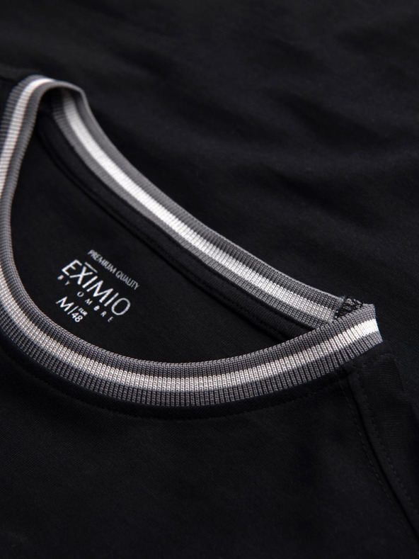 Ombre Clothing Ombre Clothing férfi hosszú ujjú pamut póló csíkos U-nyakkal és hímzéssel