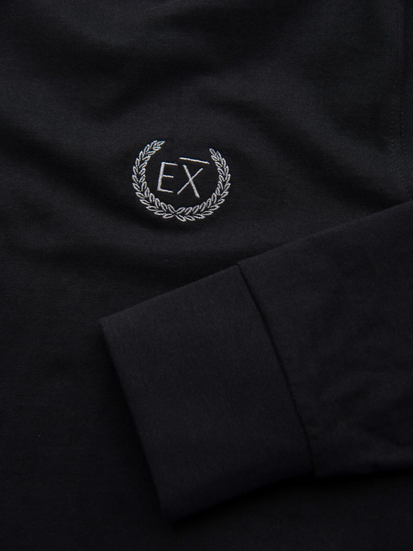 Ombre Clothing Ombre Clothing férfi hosszú ujjú pamut póló csíkos U-nyakkal és hímzéssel