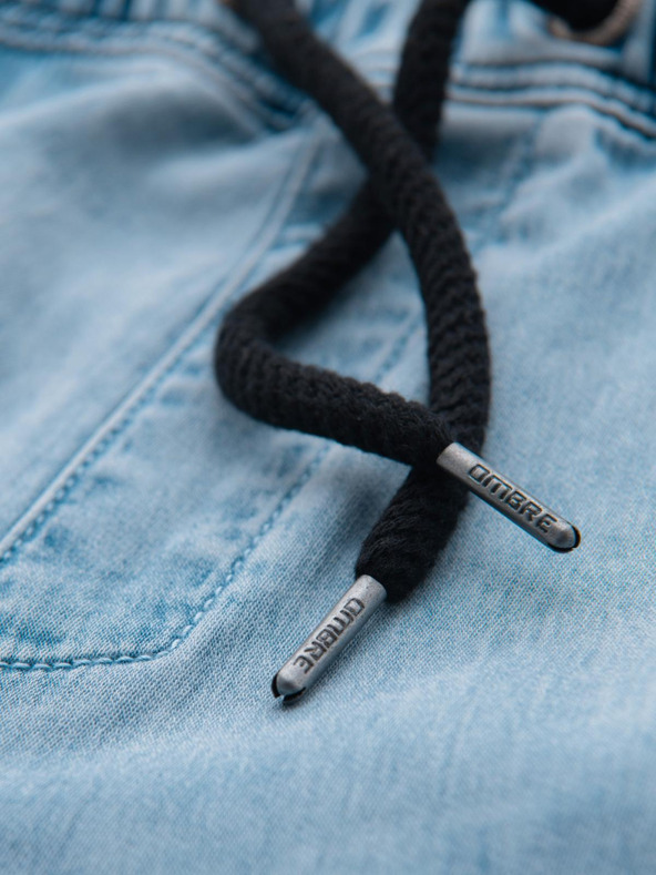 Ombre Clothing Férfi rövid farmer rövidnadrág díszvarrással - világoskék