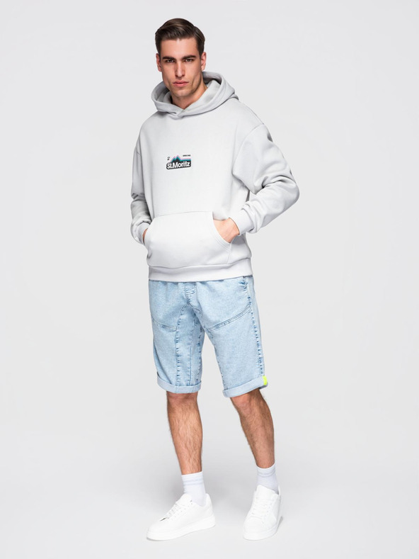 Ombre Clothing Férfi rövid farmer rövidnadrág díszvarrással - világoskék