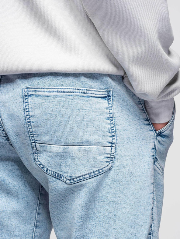 Ombre Clothing Férfi rövid farmer rövidnadrág díszvarrással - világoskék