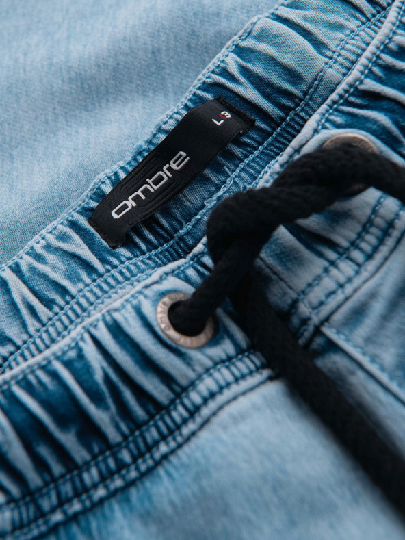 Ombre Clothing Férfi rövid farmer rövidnadrág díszvarrással - világoskék