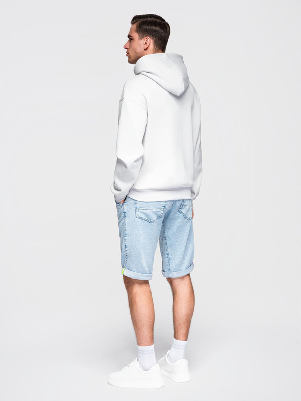 Ombre Clothing Férfi rövid farmer rövidnadrág díszvarrással - világoskék