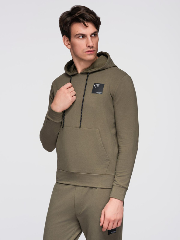 Ombre Clothing Férfi kapucnis pulóver + melegítőnadrág - olíva