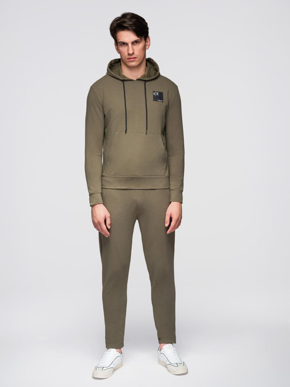 Ombre Clothing Férfi kapucnis pulóver + melegítőnadrág - olíva