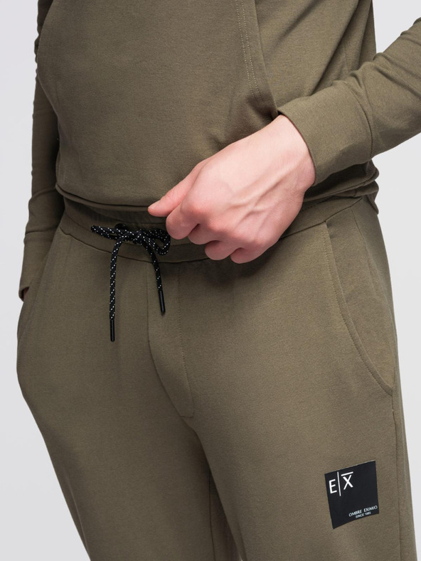 Ombre Clothing Férfi kapucnis pulóver + melegítőnadrág - olíva
