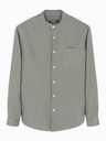 Ombre Clothing Férfi vászon ing álló gallérral és zsebbel REGULAR FIT - khaki