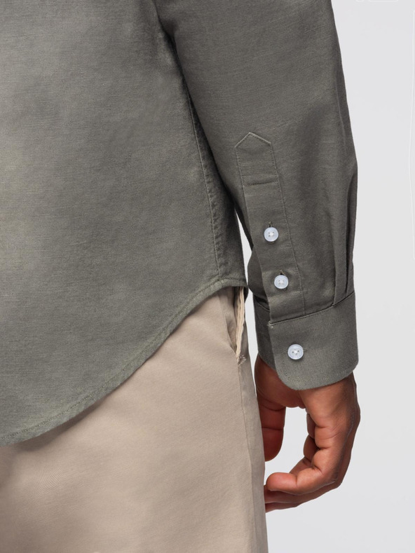 Ombre Clothing Férfi vászon ing álló gallérral és zsebbel REGULAR FIT - khaki