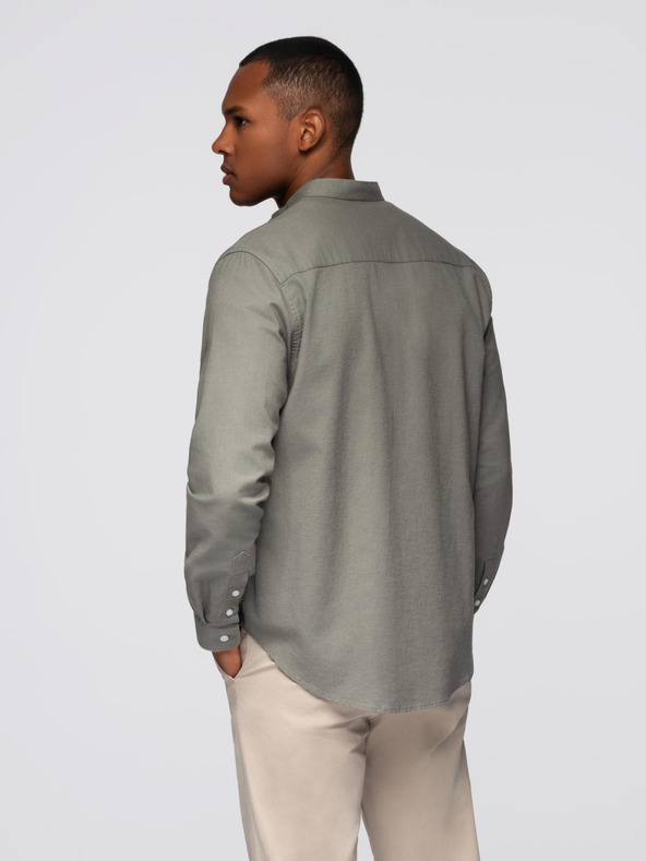 Ombre Clothing Férfi vászon ing álló gallérral és zsebbel REGULAR FIT - khaki