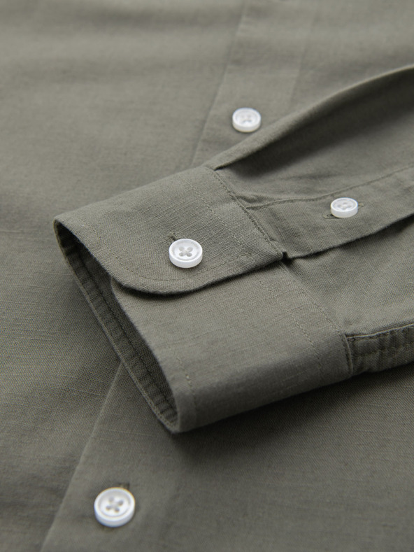 Ombre Clothing Férfi vászon ing álló gallérral és zsebbel REGULAR FIT - khaki