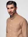Ombre Clothing Férfi vászon ing álló gallérral és zsebbel REGULAR FIT - világosbarna