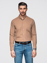 Ombre Clothing Férfi vászon ing álló gallérral és zsebbel REGULAR FIT - világosbarna