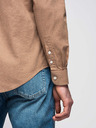 Ombre Clothing Férfi vászon ing álló gallérral és zsebbel REGULAR FIT - világosbarna