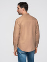 Ombre Clothing Férfi vászon ing álló gallérral és zsebbel REGULAR FIT - világosbarna