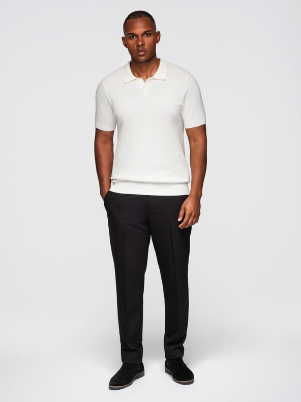 Ombre Clothing Férfi pamut polo póló strukturált kötésből - fehér