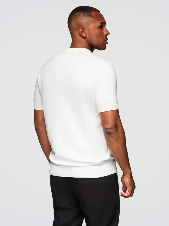 Ombre Clothing Férfi pamut polo póló strukturált kötésből - fehér