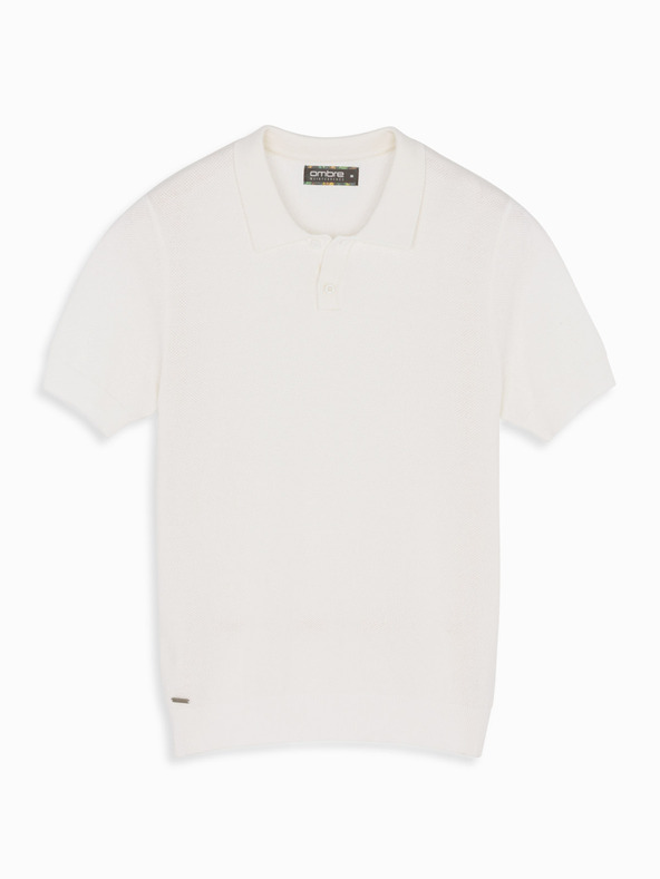 Ombre Clothing Férfi pamut polo póló strukturált kötésből - fehér