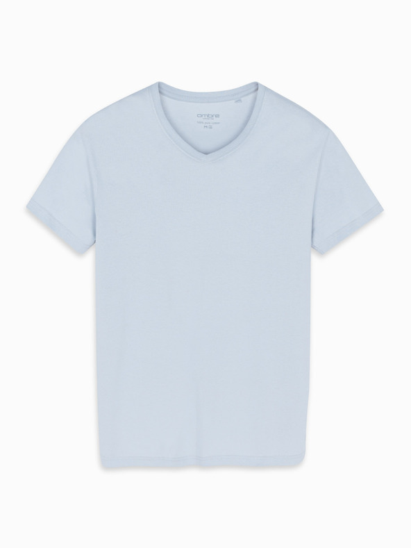 Ombre Clothing Férfi klasszikus pamut póló BASIC V-nyakkal - világosszürke