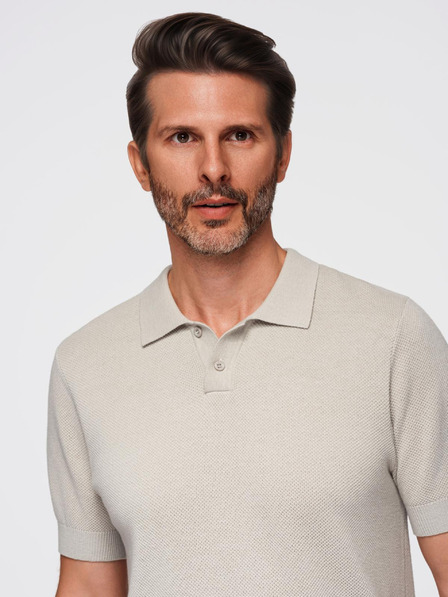 Ombre Clothing Férfi strukturált kötött pamut póló - bézs