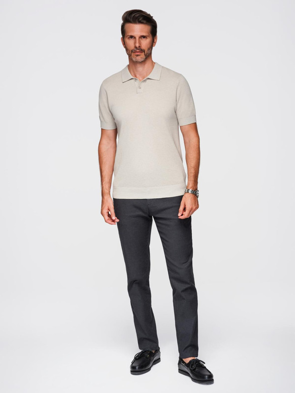 Ombre Clothing Férfi strukturált kötött pamut póló - bézs