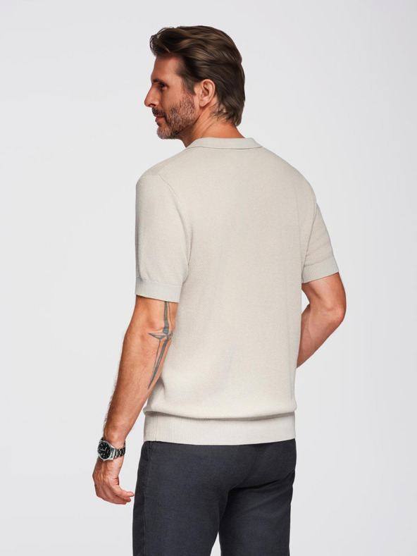 Ombre Clothing Férfi strukturált kötött pamut póló - bézs