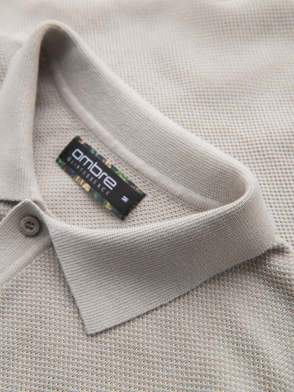 Ombre Clothing Férfi strukturált kötött pamut póló - bézs